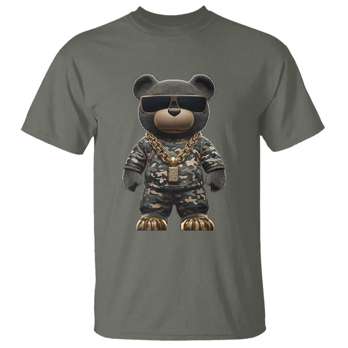 Hip Hop Teddy Bear T Shirt Camouflage Gangsta Streetwear TS09 Military Green Print Your Wear