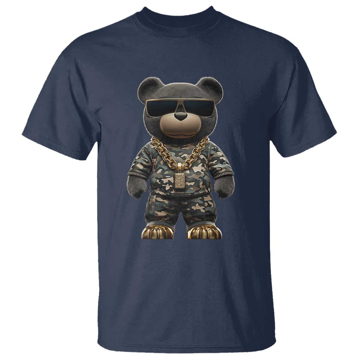Hip Hop Teddy Bear T Shirt Camouflage Gangsta Streetwear TS09 Navy Print Your Wear