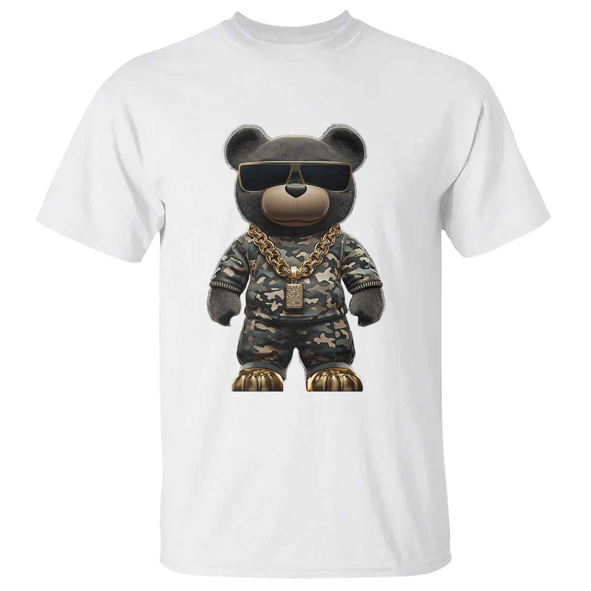 Hip Hop Teddy Bear T Shirt Camouflage Gangsta Streetwear TS09 White Print Your Wear