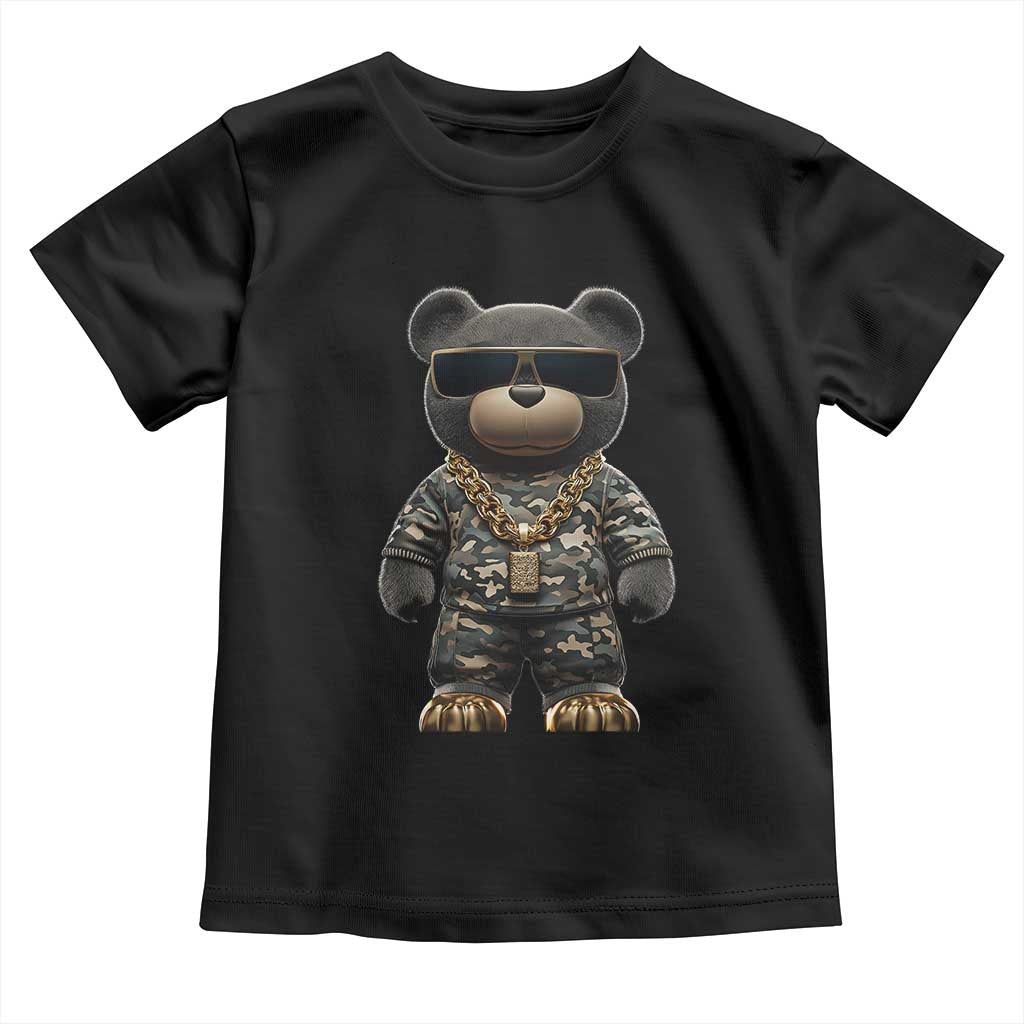 Hip Hop Teddy Bear Toddler T Shirt Camouflage Gangsta Streetwear TS09 Black Print Your Wear