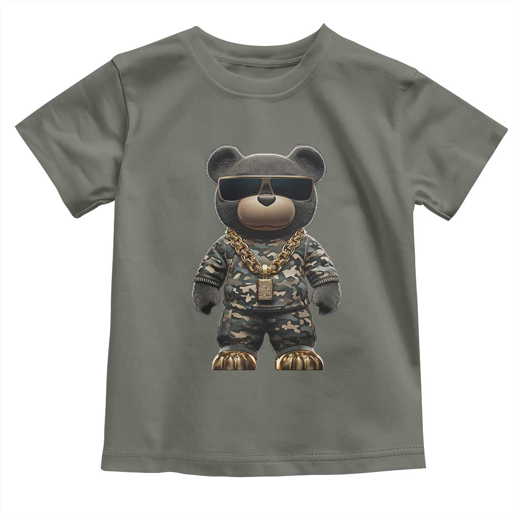 Hip Hop Teddy Bear Toddler T Shirt Camouflage Gangsta Streetwear TS09 Military Green Print Your Wear