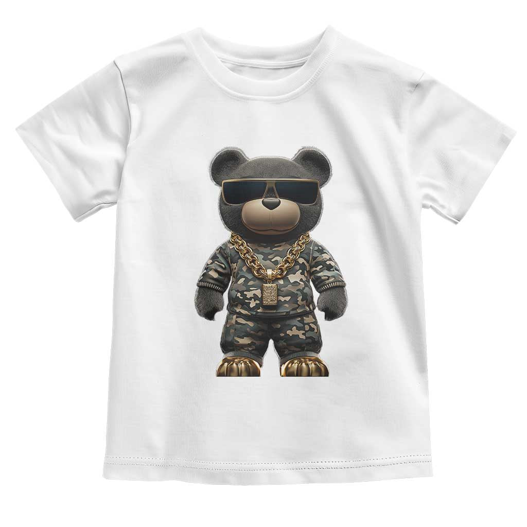 Hip Hop Teddy Bear Toddler T Shirt Camouflage Gangsta Streetwear TS09 White Print Your Wear