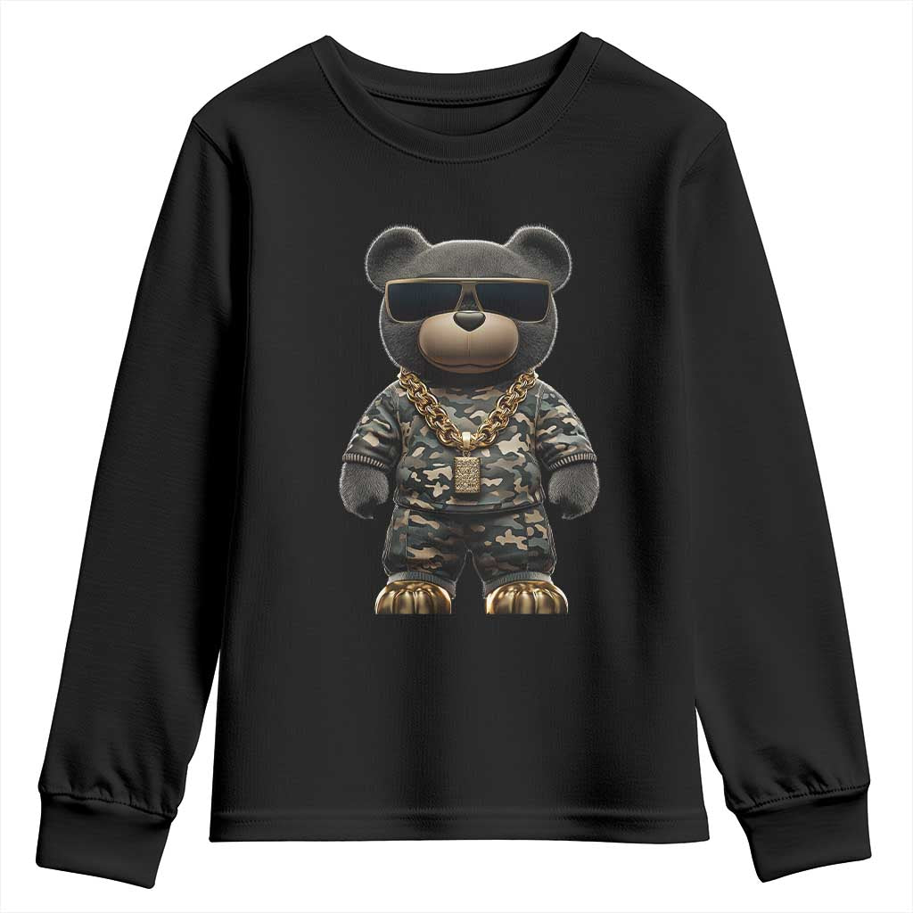 Hip Hop Teddy Bear Youth Sweatshirt Camouflage Gangsta Streetwear TS09 Black Print Your Wear