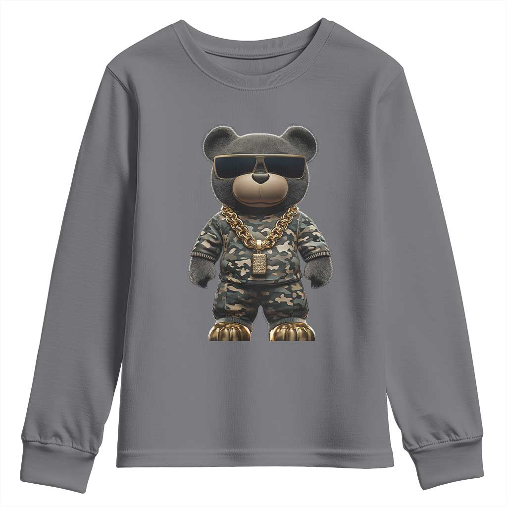 Hip Hop Teddy Bear Youth Sweatshirt Camouflage Gangsta Streetwear TS09 Charcoal Print Your Wear
