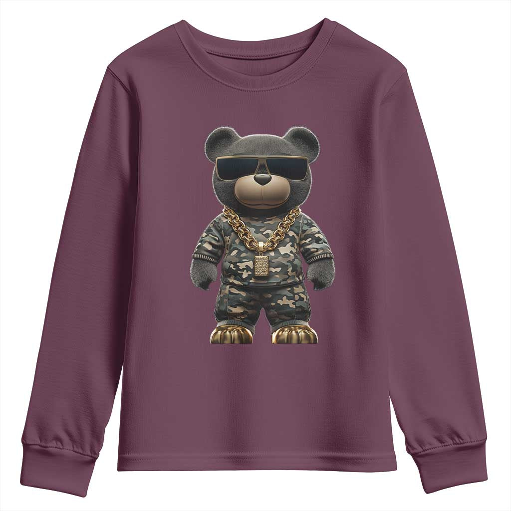 Hip Hop Teddy Bear Youth Sweatshirt Camouflage Gangsta Streetwear TS09 Maroon Print Your Wear