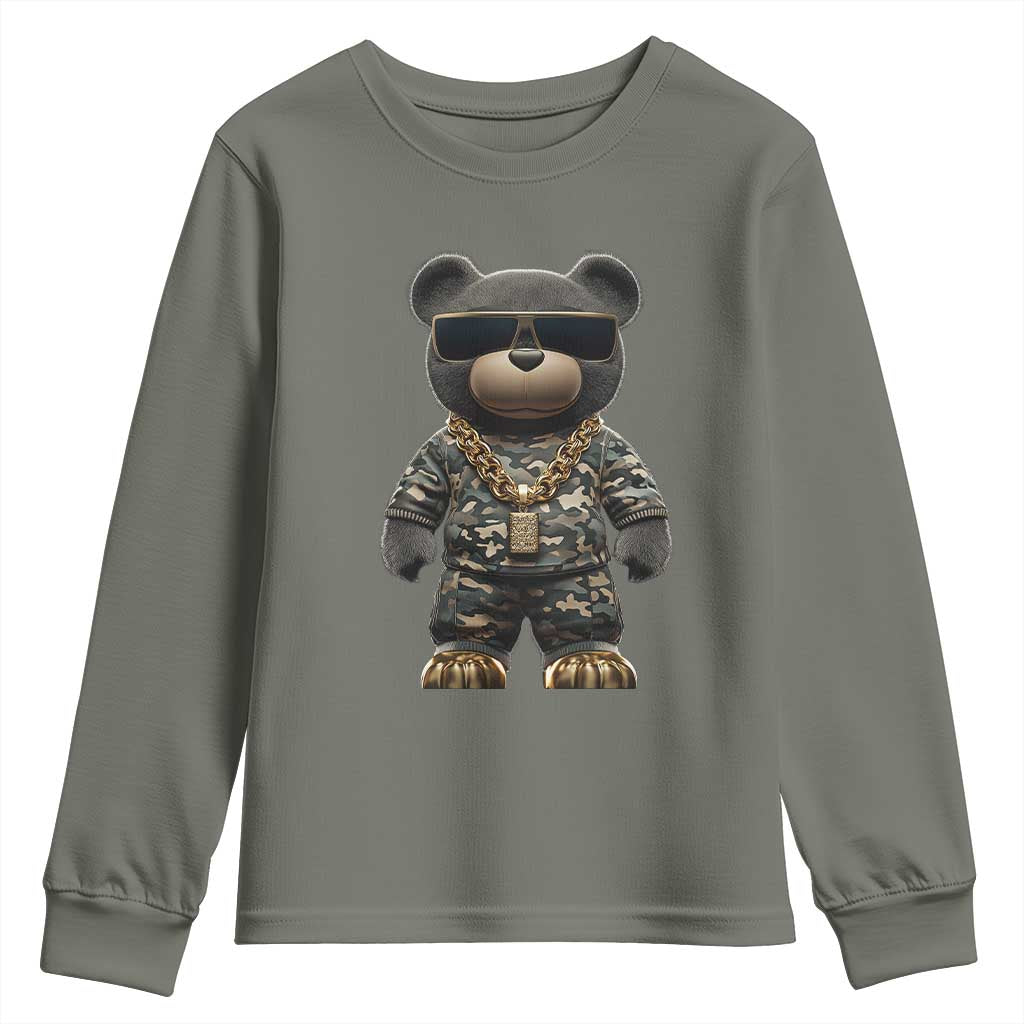 Hip Hop Teddy Bear Youth Sweatshirt Camouflage Gangsta Streetwear TS09 Military Green Print Your Wear