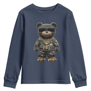 Hip Hop Teddy Bear Youth Sweatshirt Camouflage Gangsta Streetwear TS09 Navy Print Your Wear