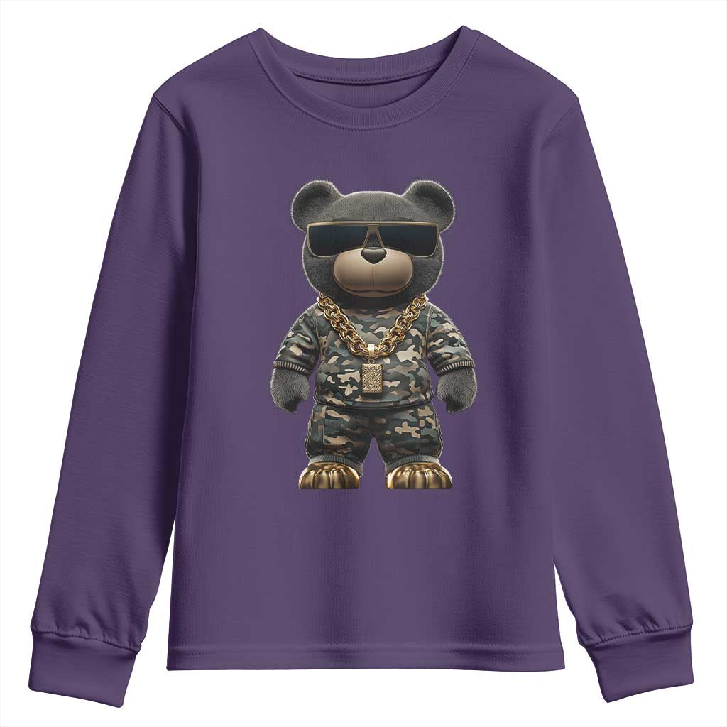 Hip Hop Teddy Bear Youth Sweatshirt Camouflage Gangsta Streetwear TS09 Purple Print Your Wear