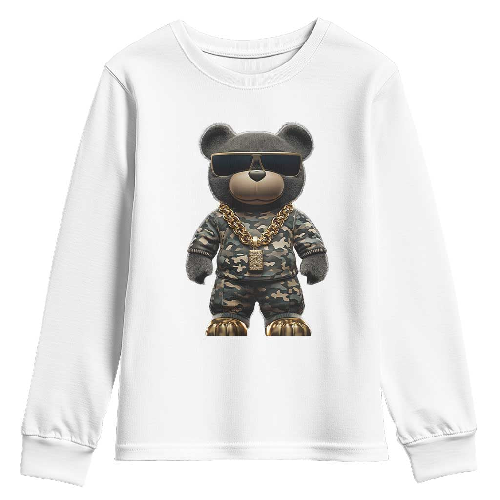 Hip Hop Teddy Bear Youth Sweatshirt Camouflage Gangsta Streetwear TS09 White Print Your Wear
