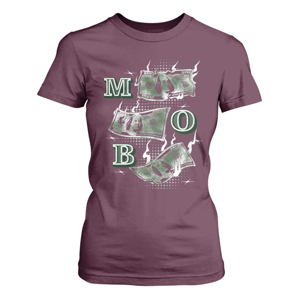MOB Money Over Everything T Shirt For Women TS09 Maroon Print Your Wear