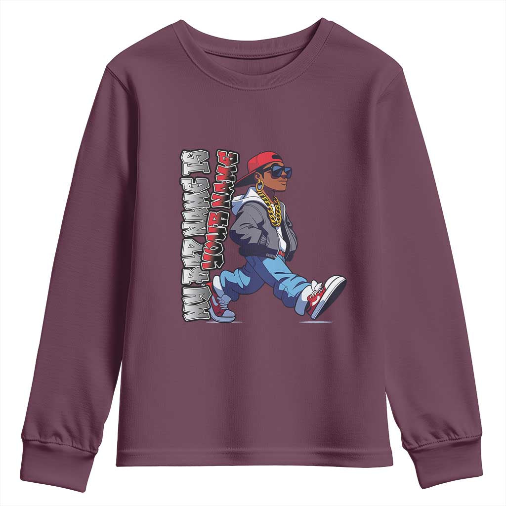 Personalized Hip Hop Rapper Youth Sweatshirt Custom Name My Rap Name Is TS09 Maroon Print Your Wear