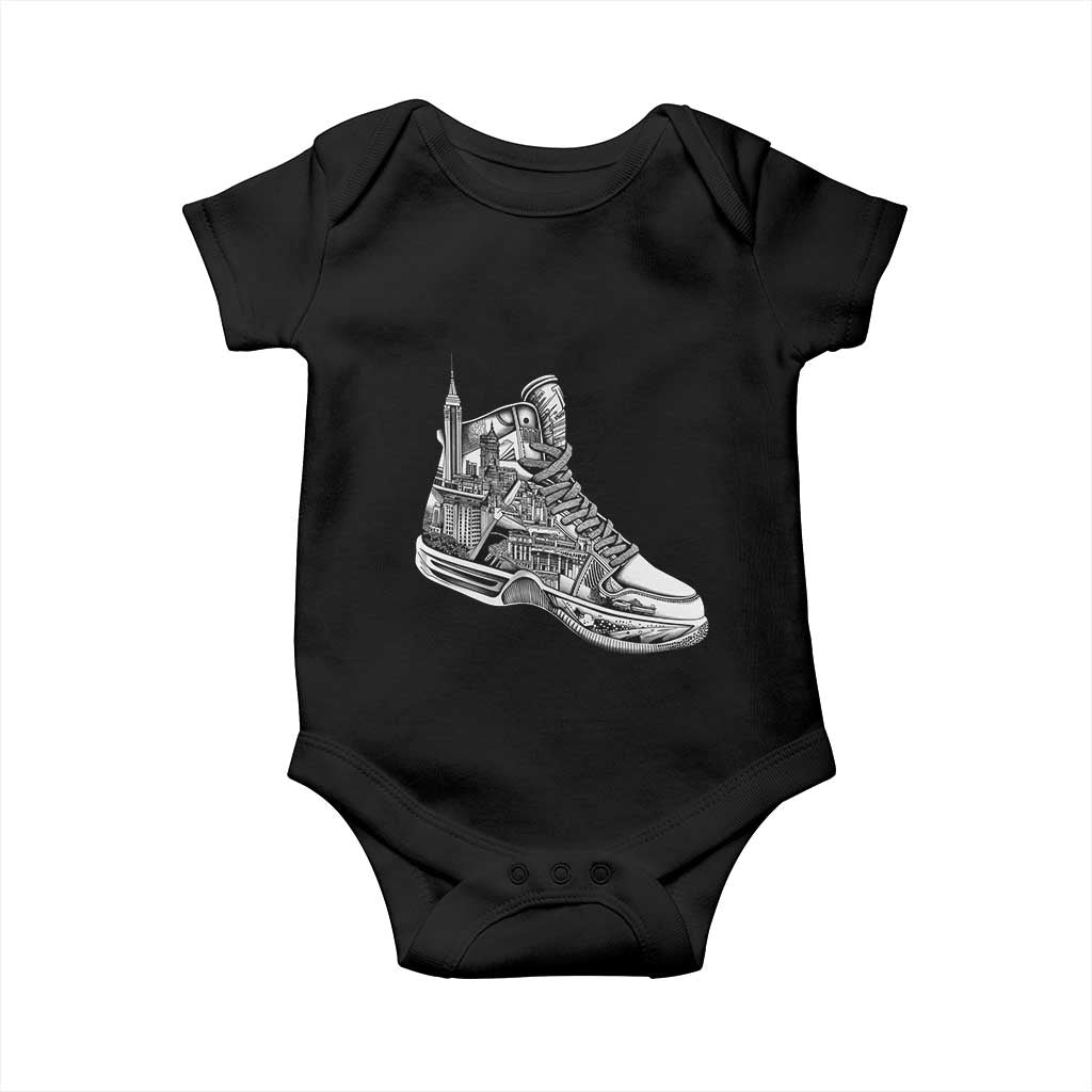 Sneaker Lover Baby Onesie Graphic New York Travel SNKR TS09 Black Print Your Wear