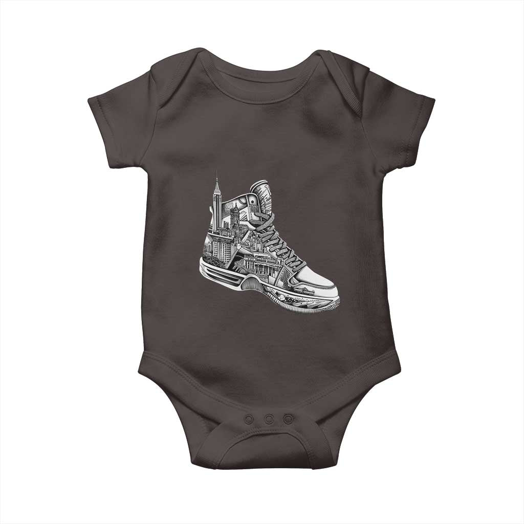 Sneaker Lover Baby Onesie Graphic New York Travel SNKR TS09 Dark Chocolate Print Your Wear