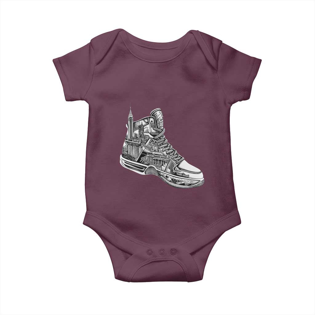 Sneaker Lover Baby Onesie Graphic New York Travel SNKR TS09 Maroon Print Your Wear