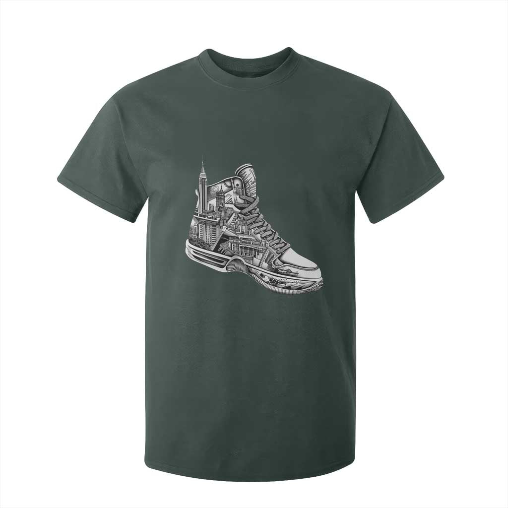 Sneaker Lover T Shirt For Kid Graphic New York Travel SNKR TS09 Dark Forest Green Print Your Wear