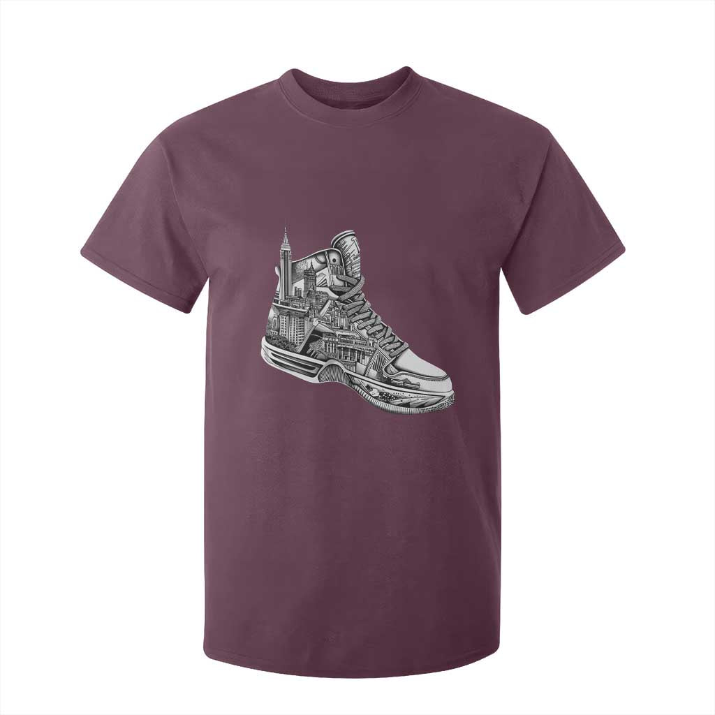 Sneaker Lover T Shirt For Kid Graphic New York Travel SNKR TS09 Maroon Print Your Wear