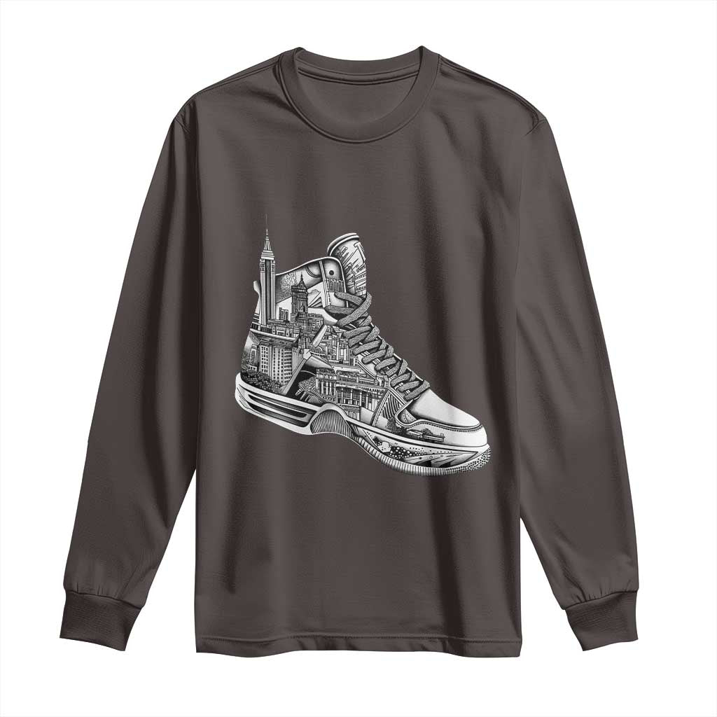 Sneaker Lover Long Sleeve Shirt Graphic New York Travel SNKR TS09 Dark Chocolate Print Your Wear