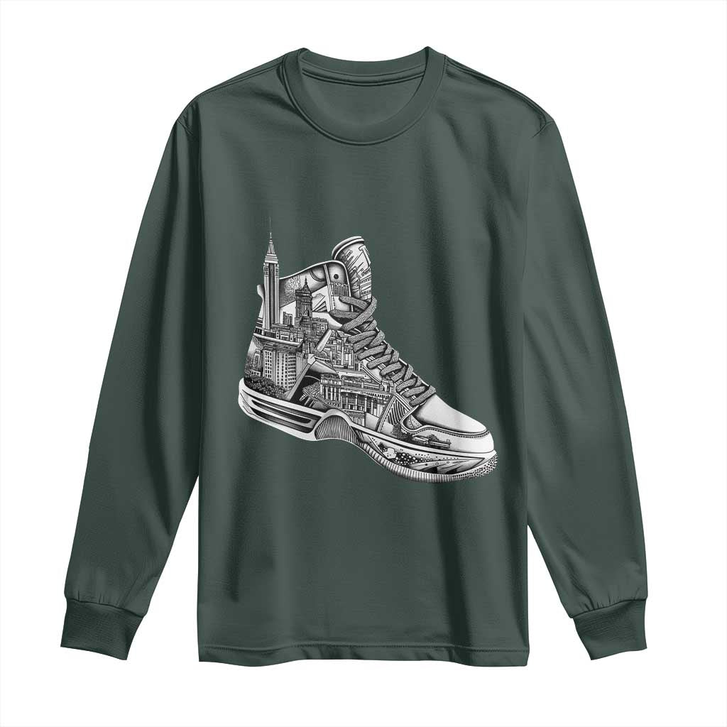 Sneaker Lover Long Sleeve Shirt Graphic New York Travel SNKR TS09 Dark Forest Green Print Your Wear