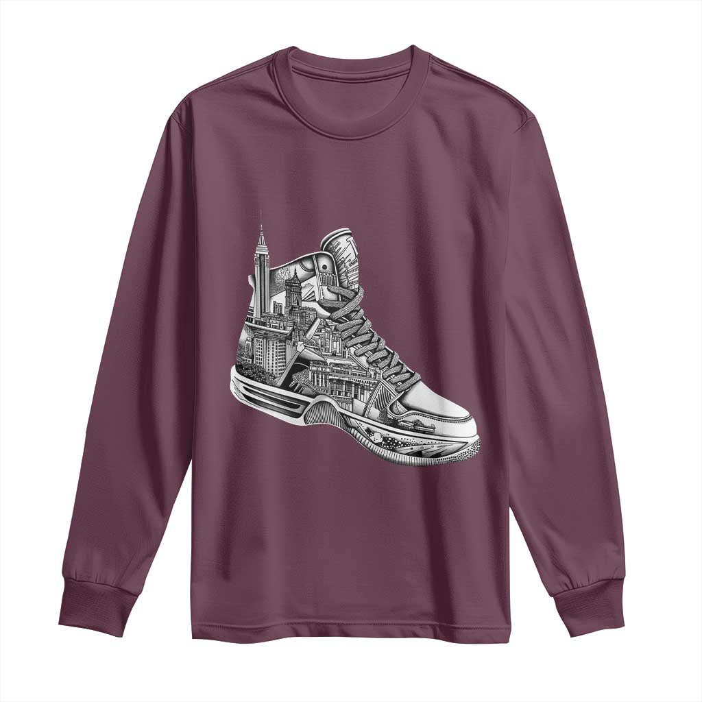 Sneaker Lover Long Sleeve Shirt Graphic New York Travel SNKR TS09 Maroon Print Your Wear