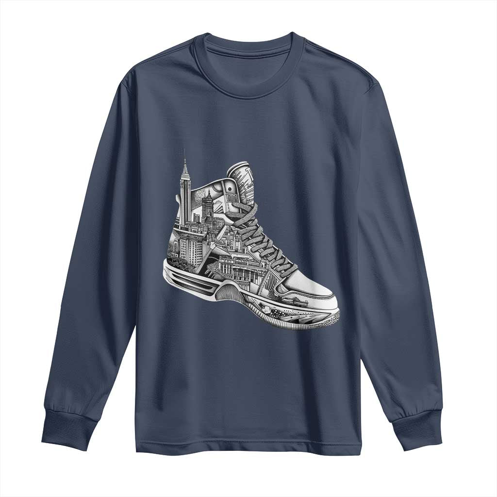 Sneaker Lover Long Sleeve Shirt Graphic New York Travel SNKR TS09 Navy Print Your Wear
