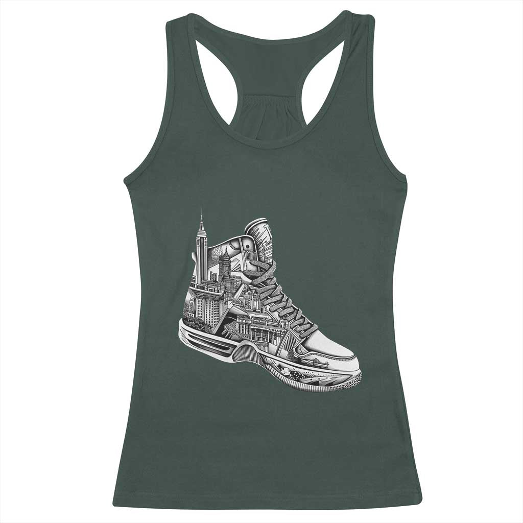 Sneaker Lover Racerback Tank Top Graphic New York Travel SNKR TS09 Dark Forest Green Print Your Wear