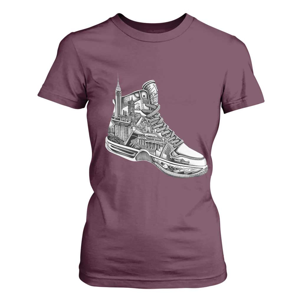 Sneaker Lover T Shirt For Women Graphic New York Travel SNKR TS09 Maroon Print Your Wear