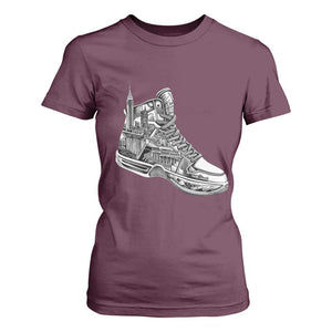 Sneaker Lover T Shirt For Women Graphic New York Travel SNKR TS09 Maroon Print Your Wear