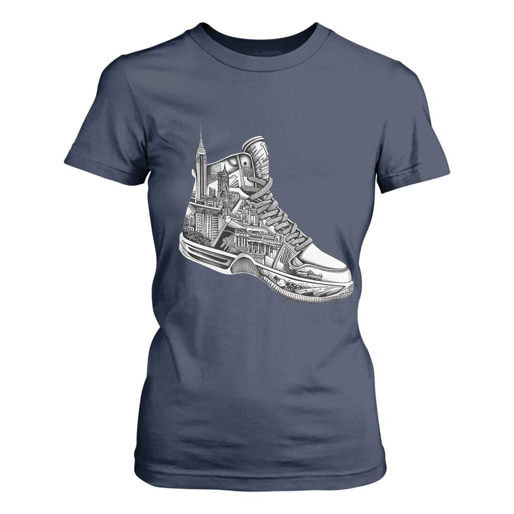 Sneaker Lover T Shirt For Women Graphic New York Travel SNKR TS09 Navy Print Your Wear
