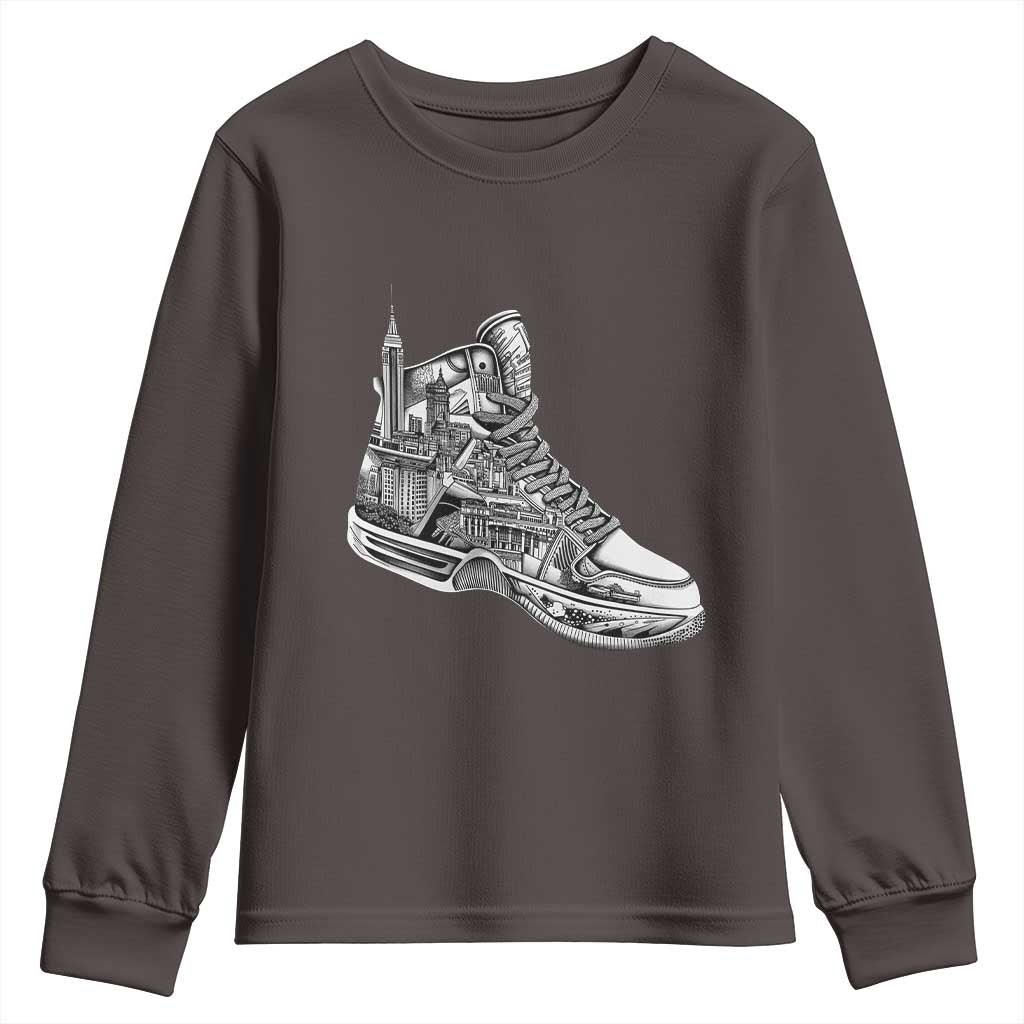 Sneaker Lover Youth Sweatshirt Graphic New York Travel SNKR TS09 Dark Chocolate Print Your Wear