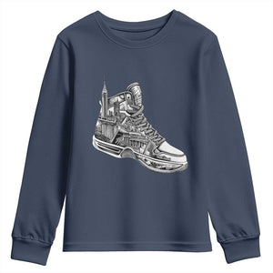 Sneaker Lover Youth Sweatshirt Graphic New York Travel SNKR TS09 Navy Print Your Wear