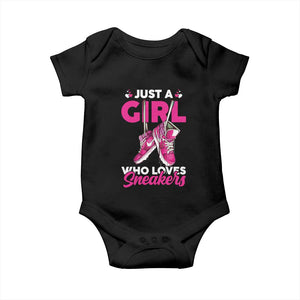 Just A Girl Who Loves Sneakers Baby Onesie TS09 Black Print Your Wear