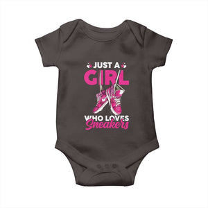 Just A Girl Who Loves Sneakers Baby Onesie TS09 Dark Chocolate Print Your Wear
