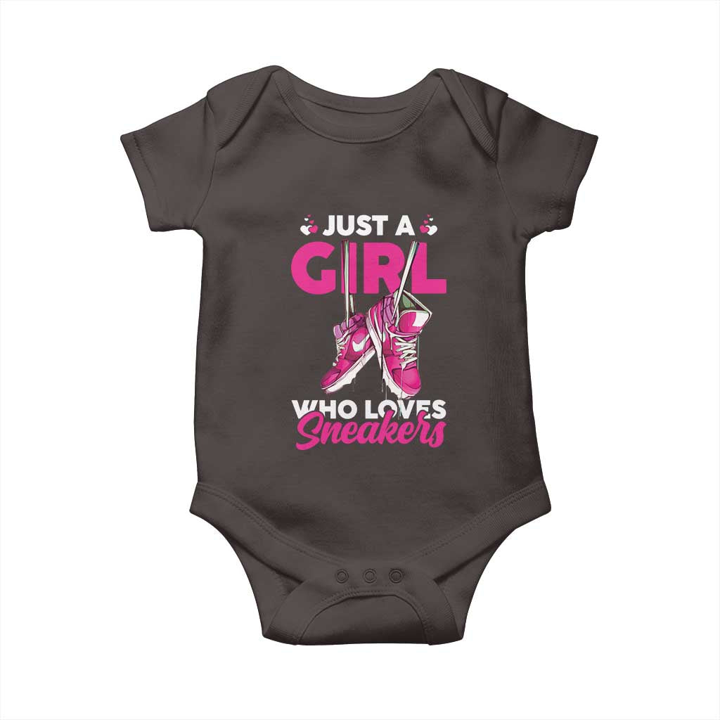 Just A Girl Who Loves Sneakers Baby Onesie TS09 Dark Chocolate Print Your Wear
