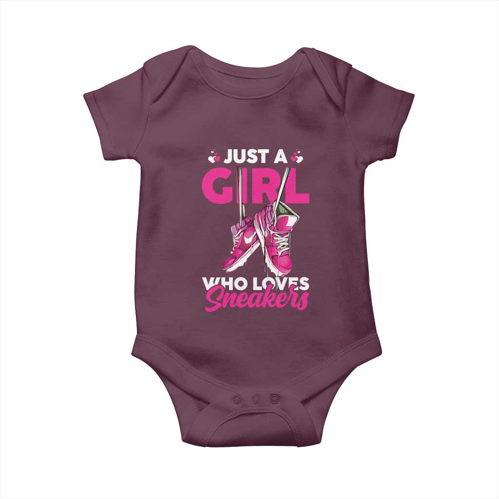 Just A Girl Who Loves Sneakers Baby Onesie TS09 Maroon Print Your Wear