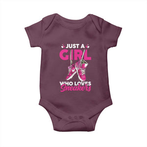 Just A Girl Who Loves Sneakers Baby Onesie TS09 Maroon Print Your Wear