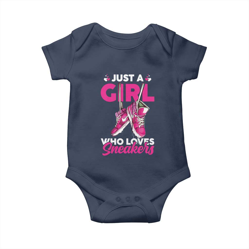 Just A Girl Who Loves Sneakers Baby Onesie TS09 Navy Print Your Wear