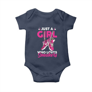Just A Girl Who Loves Sneakers Baby Onesie TS09 Navy Print Your Wear