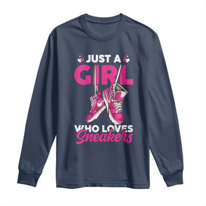 Just A Girl Who Loves Sneakers Long Sleeve Shirt TS09 Navy Print Your Wear