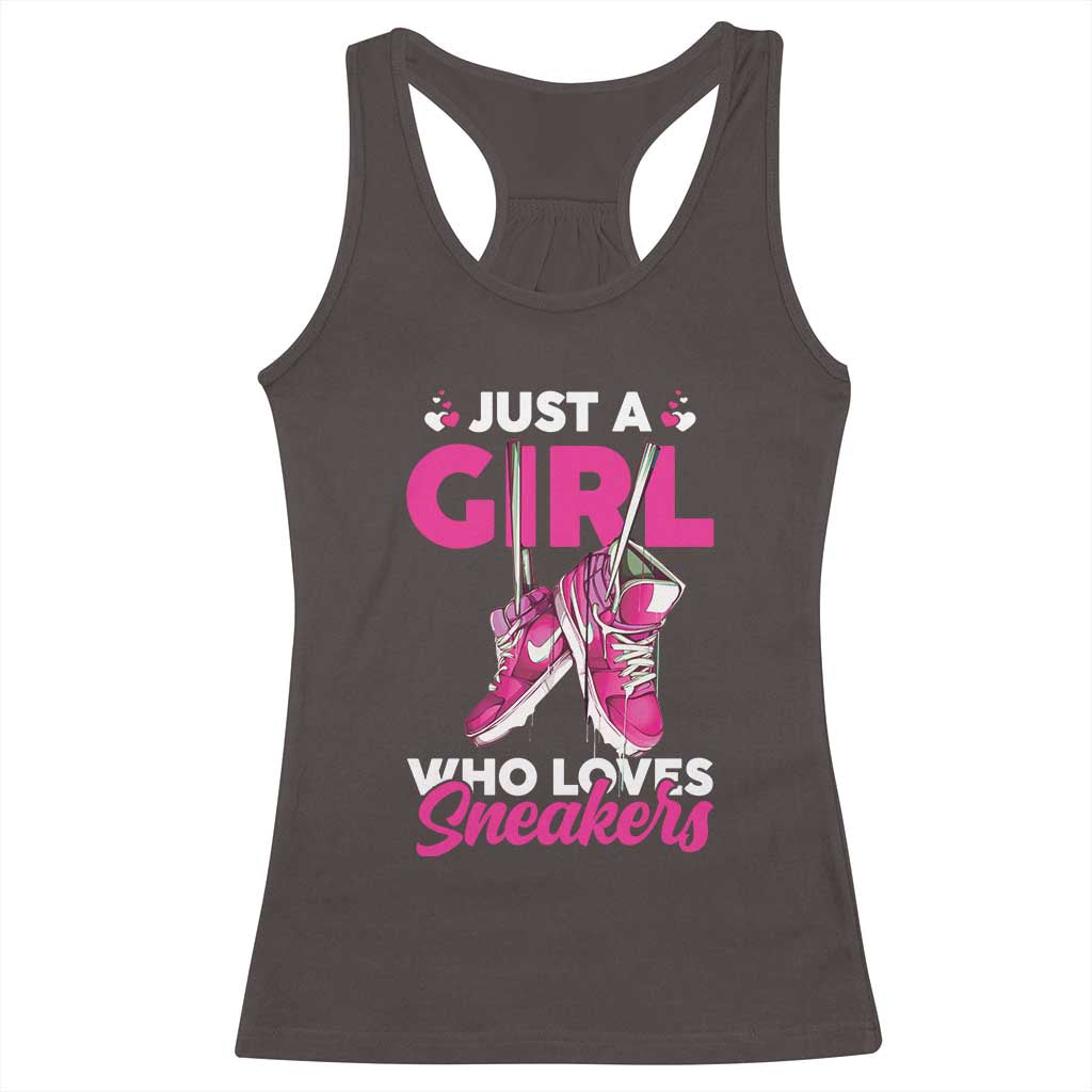 Just A Girl Who Loves Sneakers Racerback Tank Top TS09 Dark Chocolate Print Your Wear