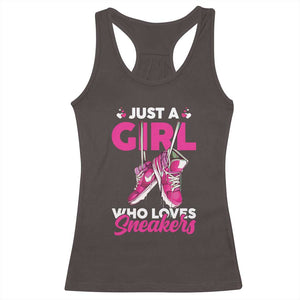 Just A Girl Who Loves Sneakers Racerback Tank Top TS09 Dark Chocolate Print Your Wear