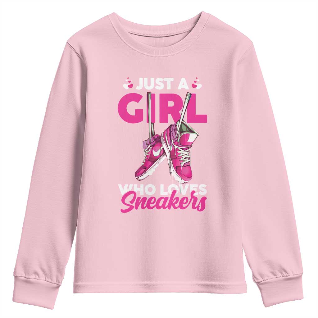 Just A Girl Who Loves Sneakers Youth Sweatshirt TS09 Light Pink Print Your Wear