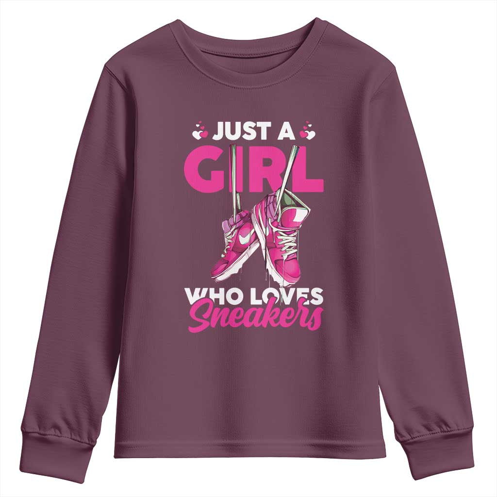Just A Girl Who Loves Sneakers Youth Sweatshirt TS09 Maroon Print Your Wear