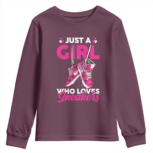 Just A Girl Who Loves Sneakers Youth Sweatshirt TS09 Maroon Print Your Wear