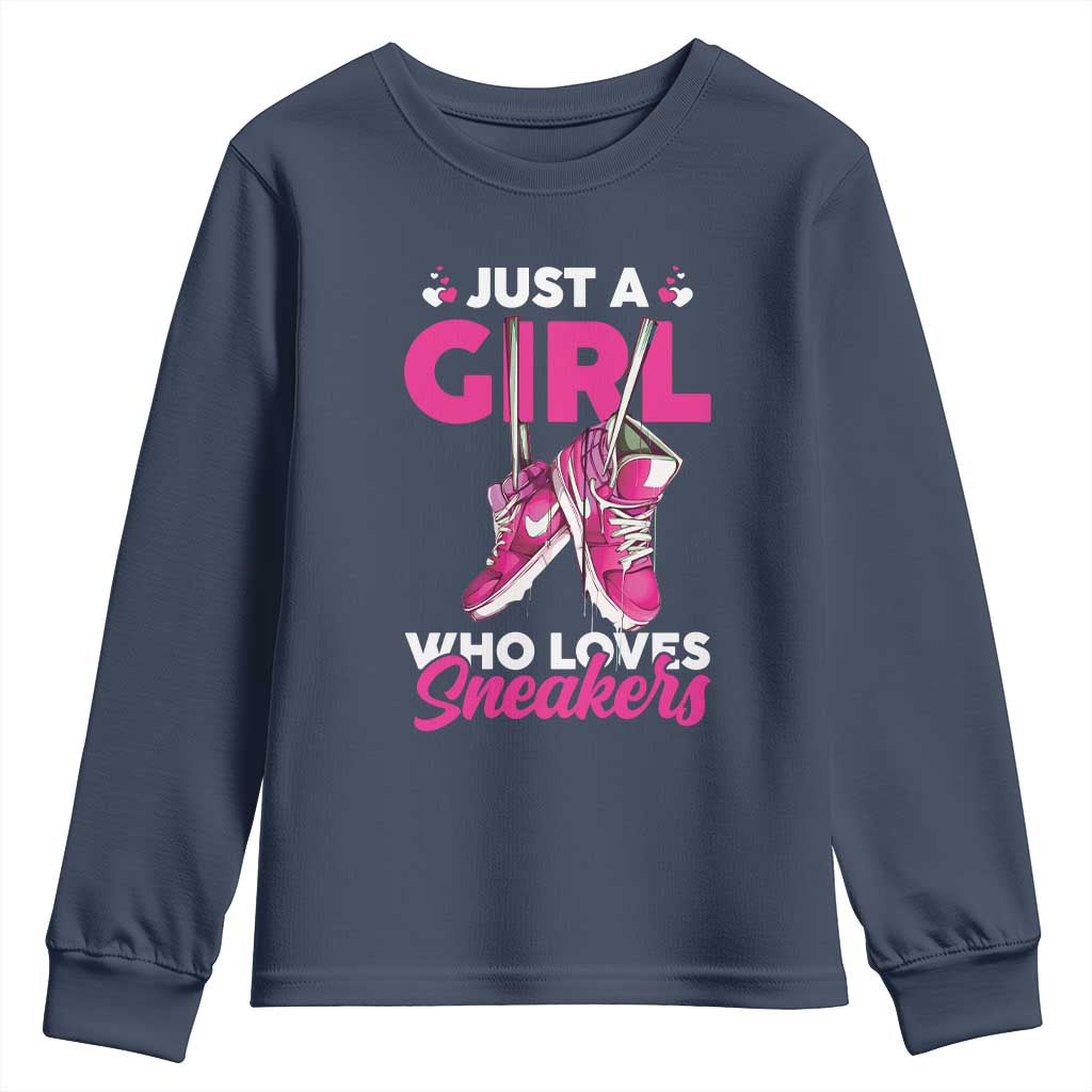 Just A Girl Who Loves Sneakers Youth Sweatshirt TS09 Navy Print Your Wear