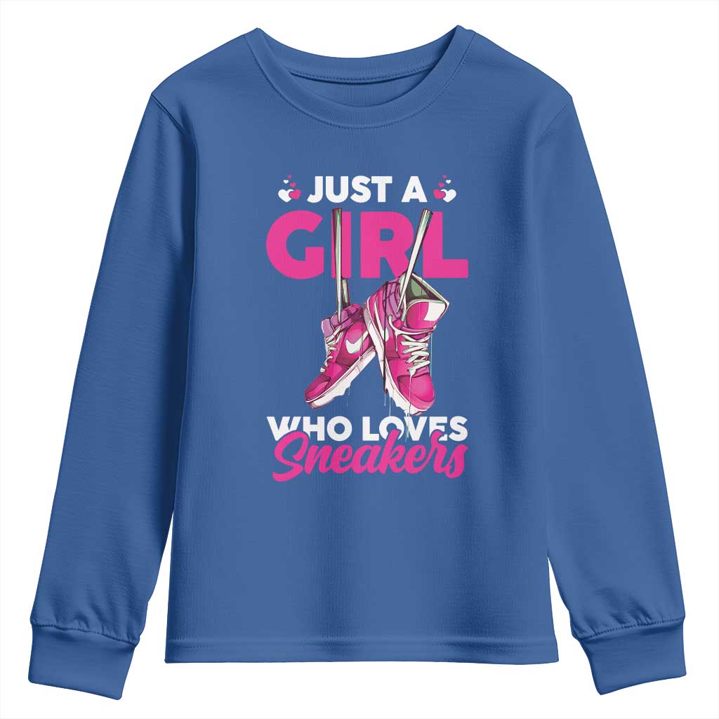 Just A Girl Who Loves Sneakers Youth Sweatshirt TS09 Royal Blue Print Your Wear