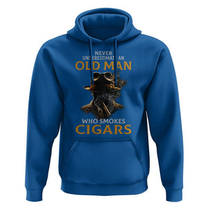 Never Underestimate An Old Man Who Smokes Cigars Hoodie TS09 Royal Blue Print Your Wear