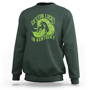 Horse Racing Sweatshirt Getting Lucky In Kentucky TS09 Dark Forest Green Print Your Wear