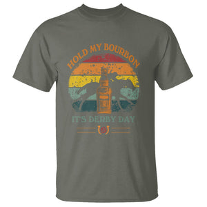 Horse Racing T Shirt - Hold My Bourbon Its Derby Day Kentucky Derby Fan Humor Tee TS09 Military Green Print Your Wear