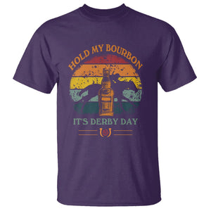 Horse Racing T Shirt - Hold My Bourbon Its Derby Day Kentucky Derby Fan Humor Tee TS09 Purple Print Your Wear