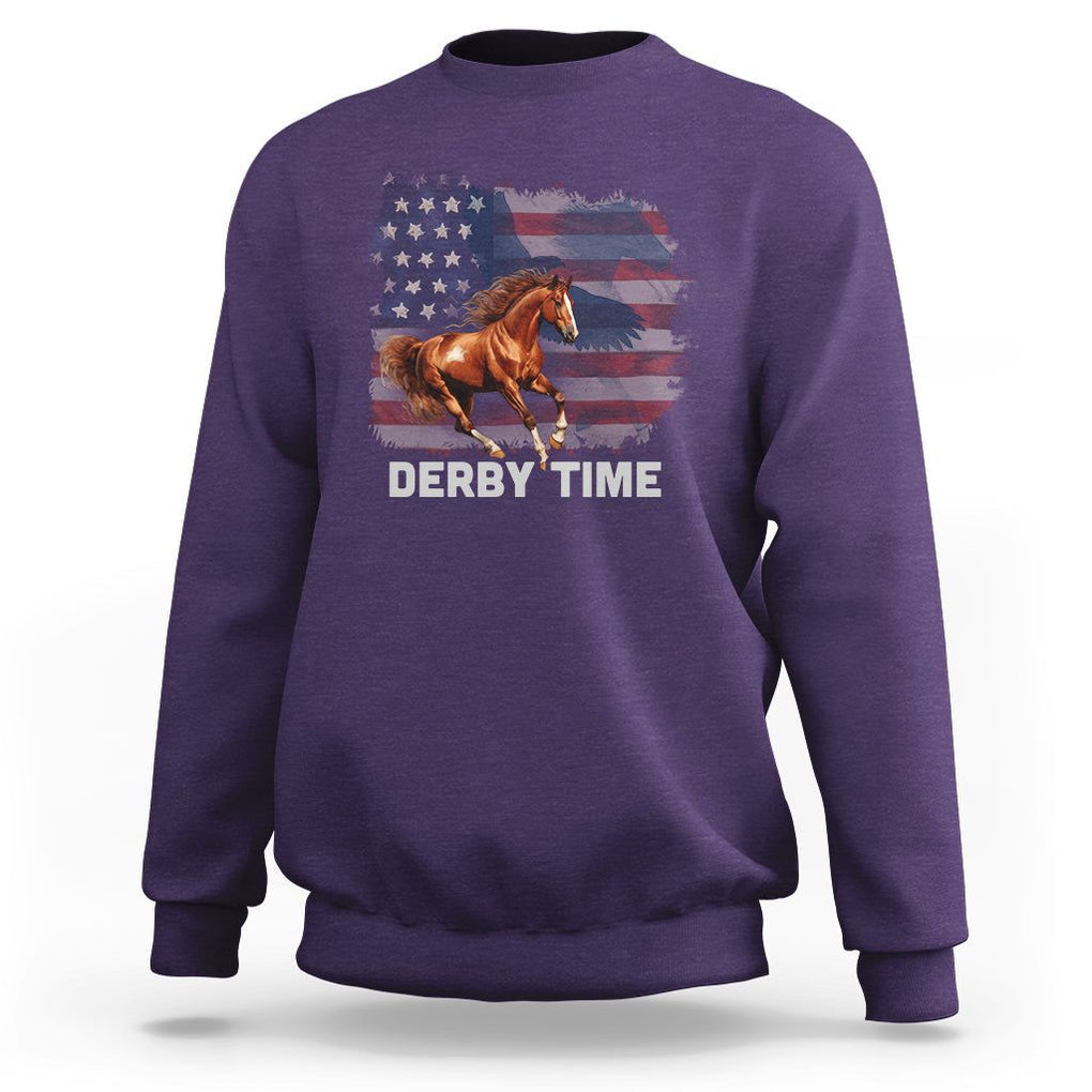 Derby Time American Flag Patriotic Horse Racing Sweatshirt TS09 Purple Print Your Wear